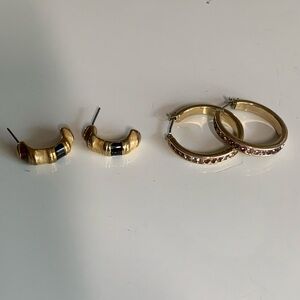 2 pair hoop earrings. One unbranded. One Lauren Conrad. Pink rhinestone. Neutral